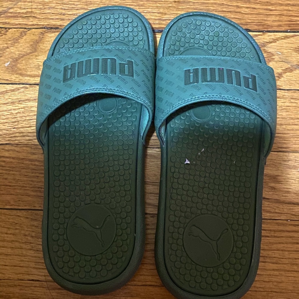Olive green Puma Slides (Size: US 6 in womens)